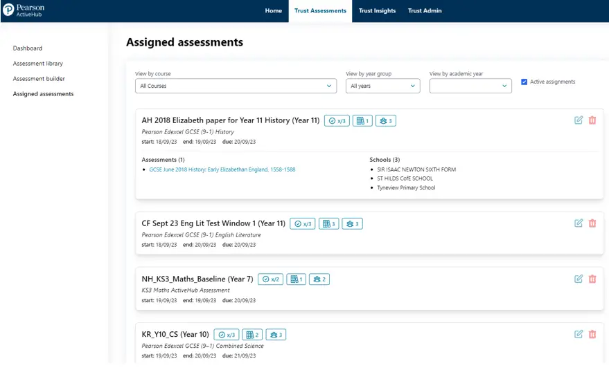 This image lists out four assessments that have been assigned in assessment windows.