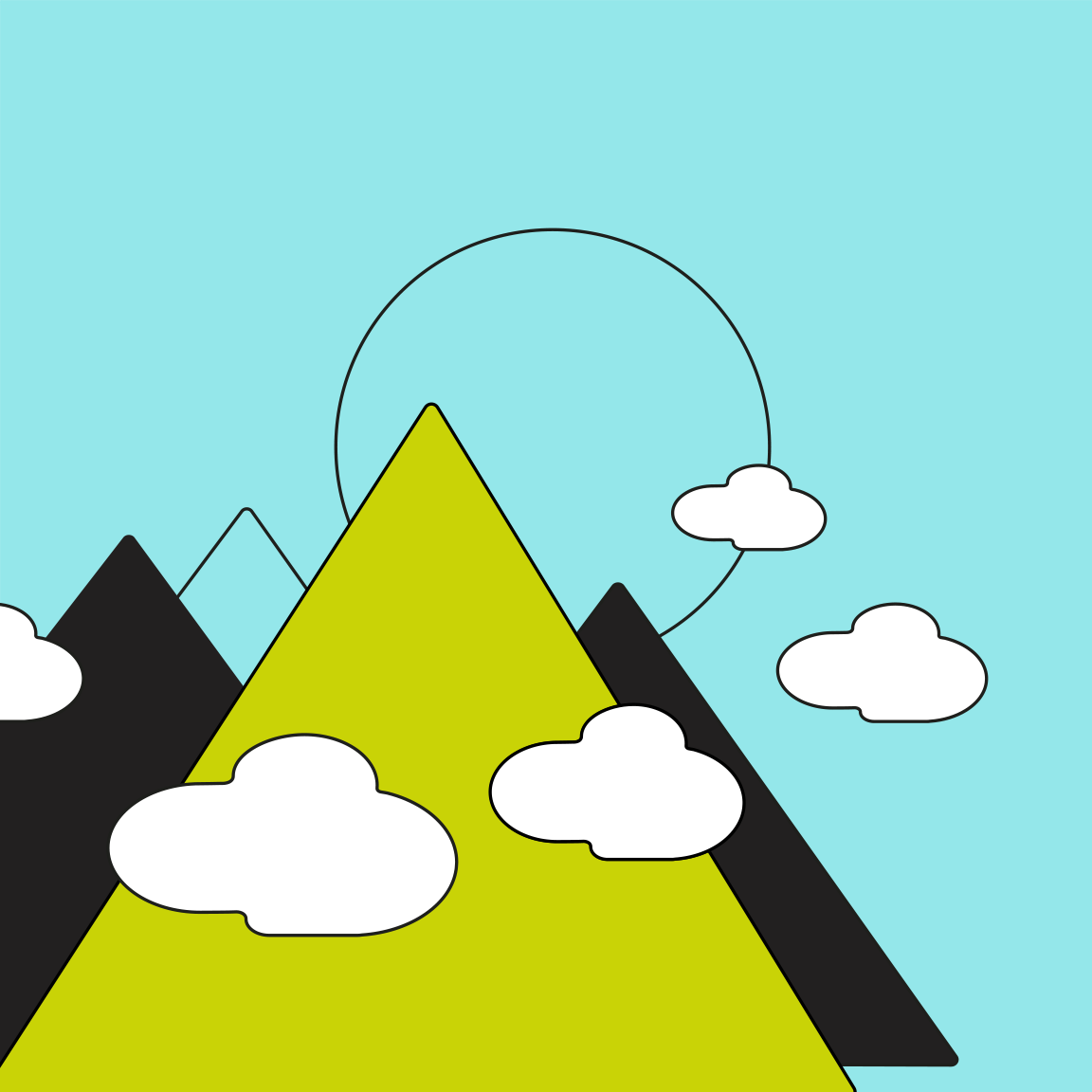 PD Academy Logo - Mountains, blue background and clouds