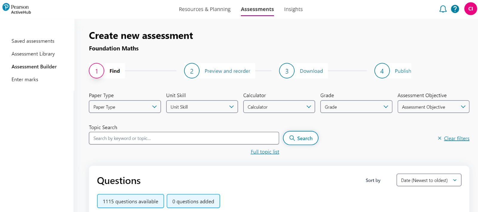 Assessment Builder add questions