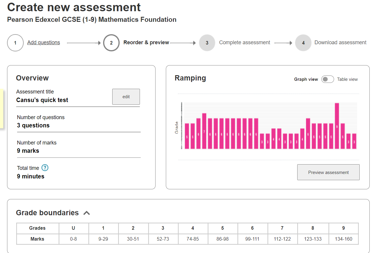Assessment Builder reorder questions