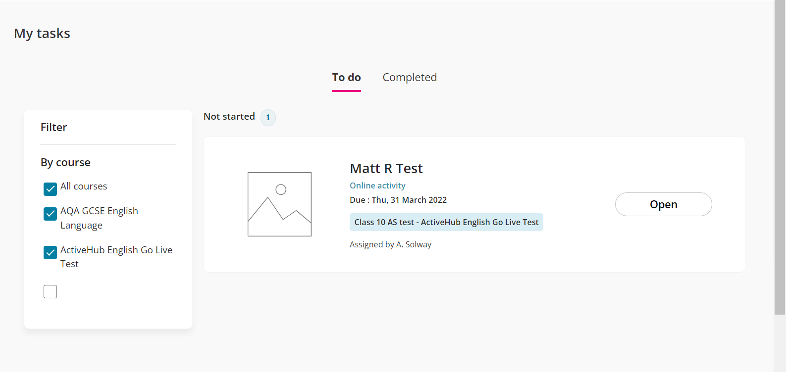 Student task to-do view